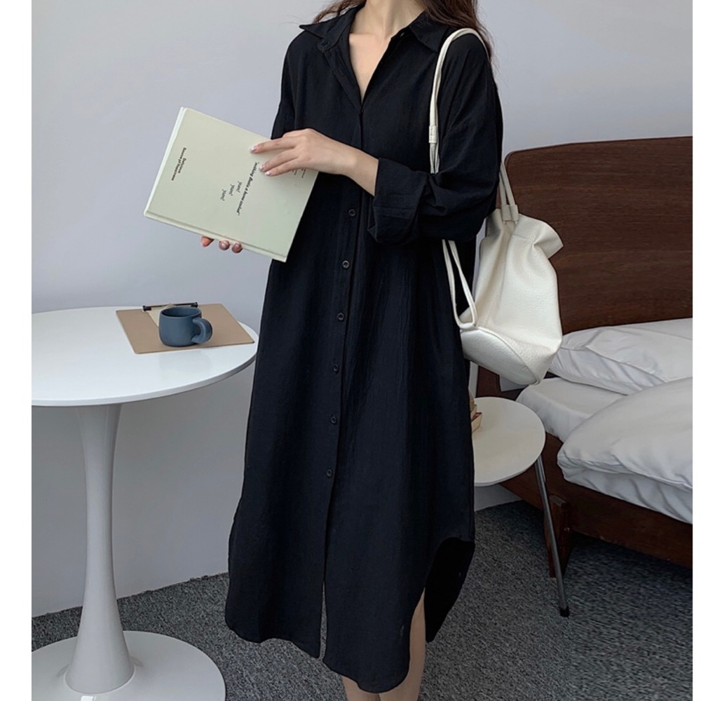 Shirt dress long women’s white black button collar